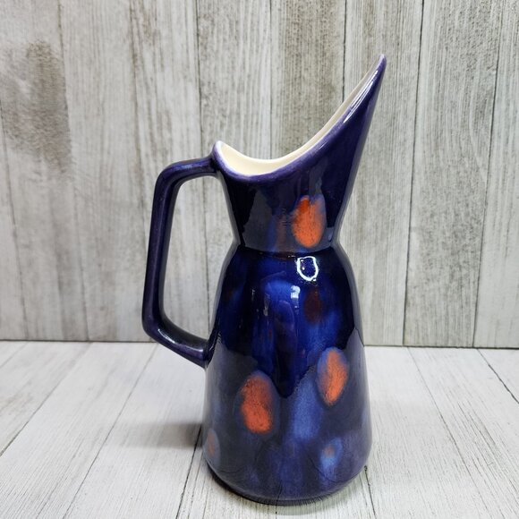 Vintage Raku Style Pottery Pitcher Jug Ceramic Purple Glazed 8'' Tall - Picture 3 of 9